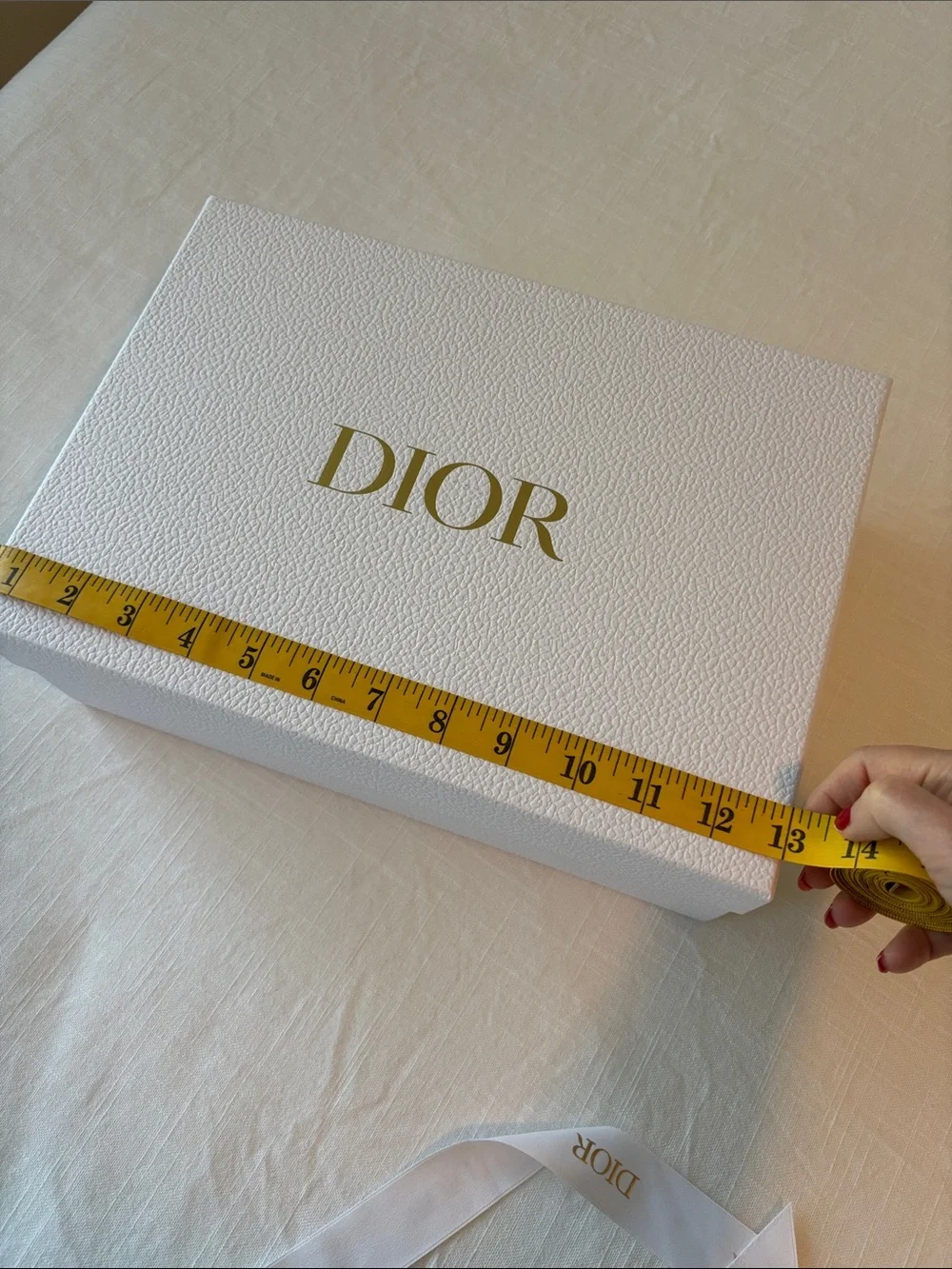 Dior White Gift Box with Gold Logo and Ribbon
